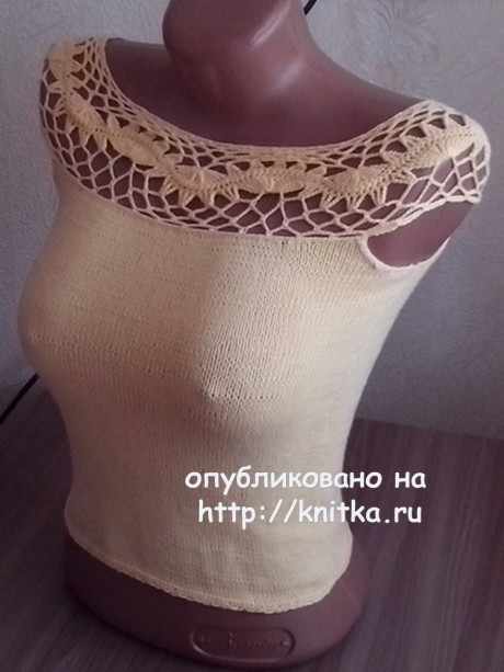 Топ с ажурной кокеткой. Работа Ивановой Светланы вязание и схемы вязания