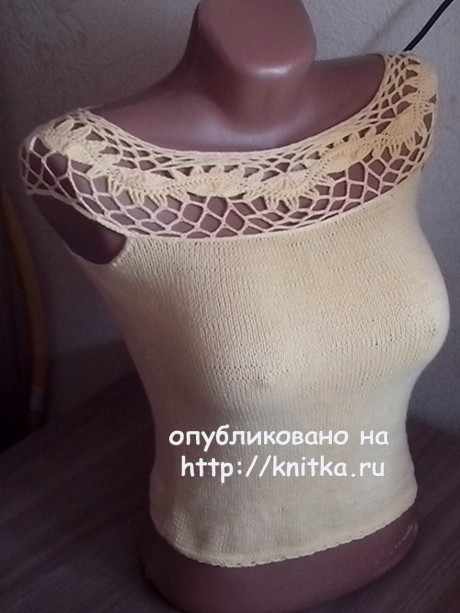 Топ с ажурной кокеткой. Работа Ивановой Светланы вязание и схемы вязания