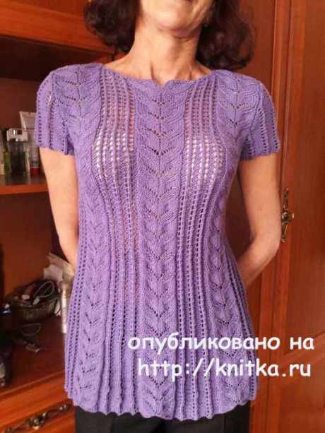 Туника с ажурными дорожками и листьями. Работа Марины Ефименко вязание и схемы вязания