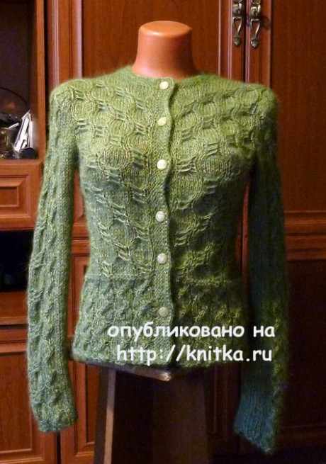 Зеленый жакет спицами. Работа Марины Ефименко вязание и схемы вязания