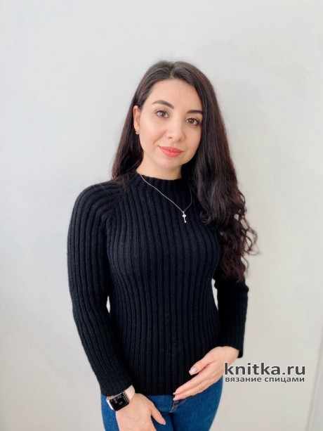 Женская водолазка спицами Черная лапша, реглан сверху вязание и схемы вязания