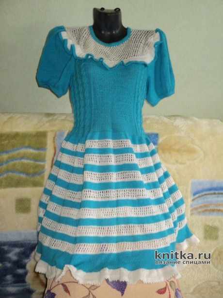Женское платье спицами, работа Ольги вязание и схемы вязания