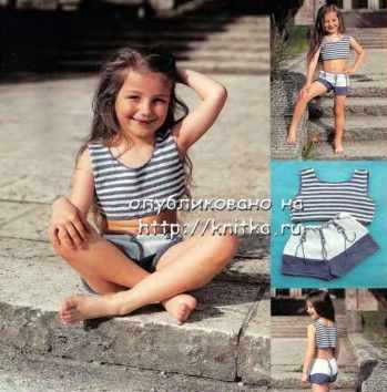 Морской комплект для девочки: топ и шорты