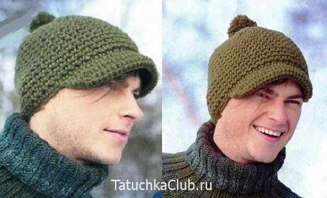 Мужская шапка крючком с козырьком