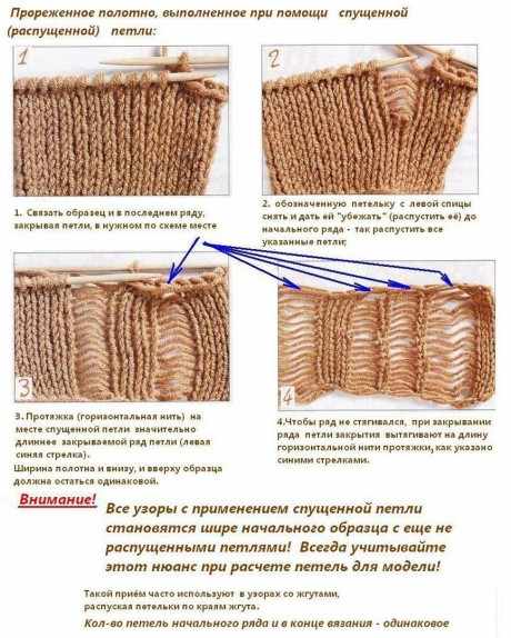 Узор дорожки со спущенными петлями
