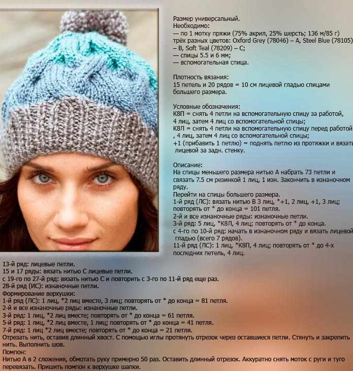 Шапка с косами спицами