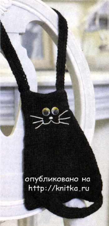 сумочка черная кошка связанная спицами