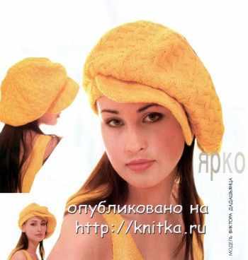 Желтая кепка, связанная спицами Желтая кепка, связанная спицами