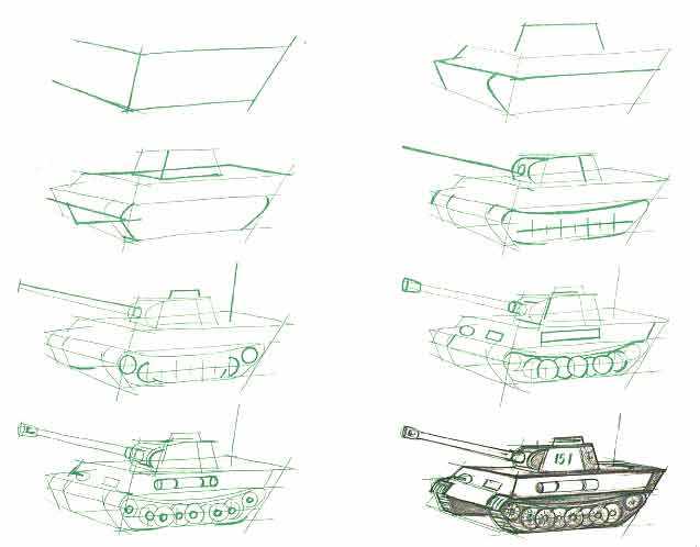 Поэтапная прорисовка танка